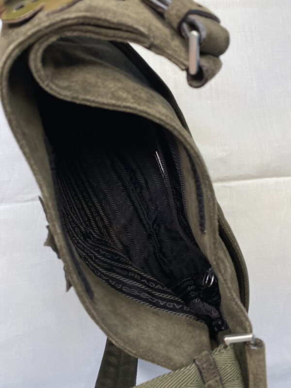 Prada suede shoulder bag with green and brown leaves 4