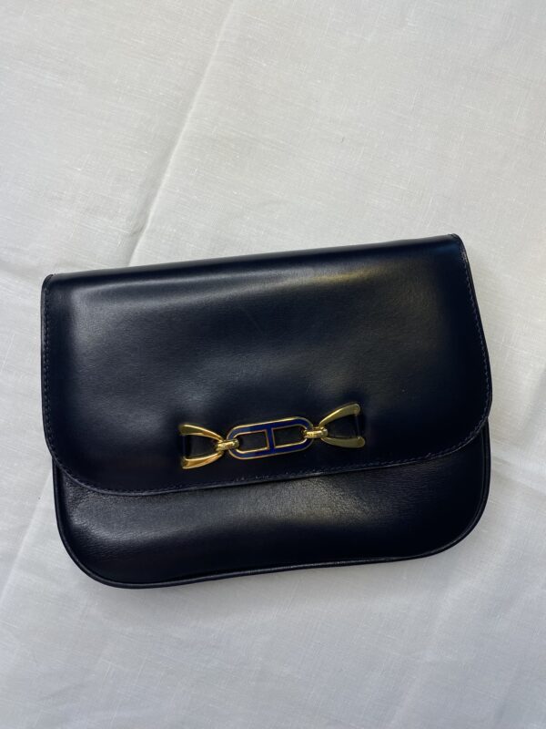 Celine vintage blue clutch handbag with removable gold chain 2