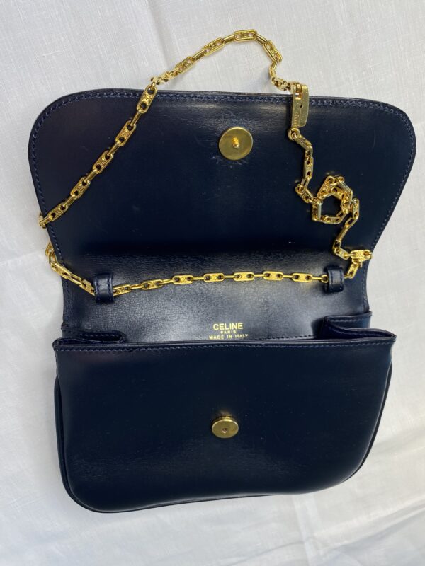 Celine vintage blue clutch handbag with removable gold chain 5