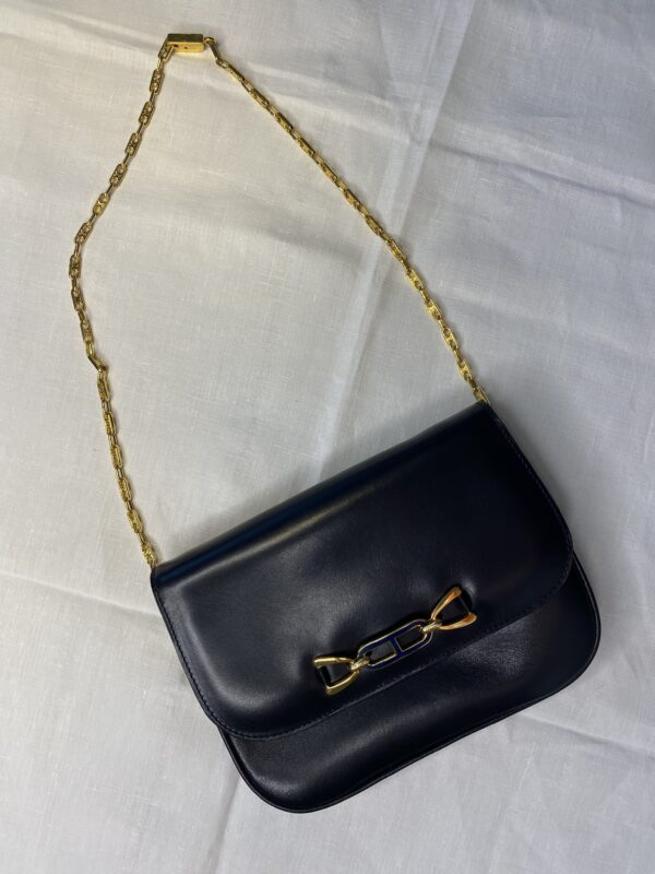Celine vintage blue clutch handbag with removable gold chain 4