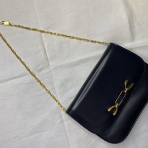 Celine vintage blue clutch handbag with removable gold chain