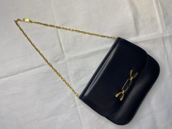 Celine vintage blue clutch handbag with removable gold chain